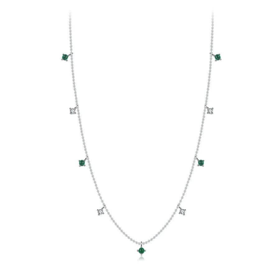 Sterling Silver Green Round Small Pendant Necklace