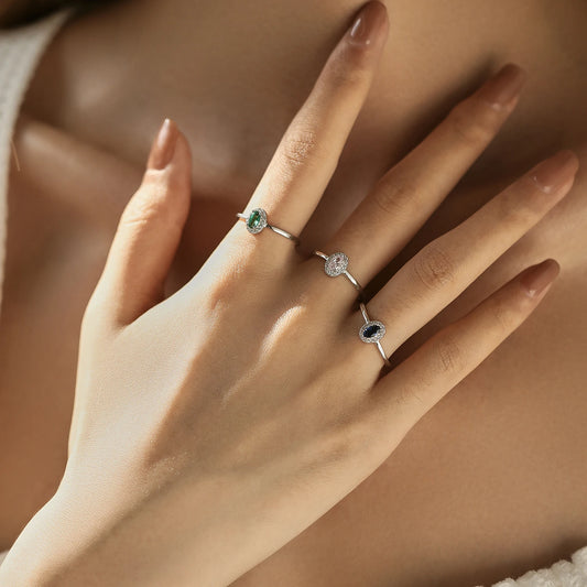 Sterling Silver Elegant Oval Cubic Zirconia Ring