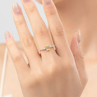 Emerald Cut Pink and Yellow Ring in Sterling Silver