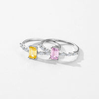 Emerald Cut Pink and Yellow Ring in Sterling Silver