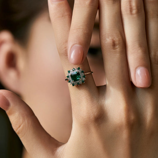 Sterling Silver Green Retro Square Ring