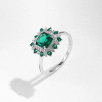 Sterling Silver Green Retro Square Ring