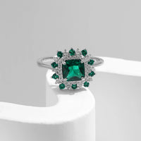 Sterling Silver Green Retro Square Ring