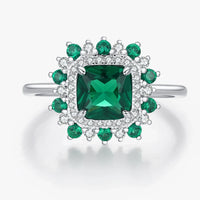 Sterling Silver Green Retro Square Ring