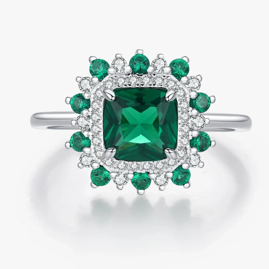 Sterling Silver Green Retro Square Ring