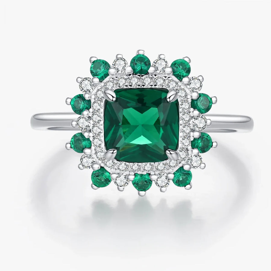 Sterling Silver Green Retro Square Ring