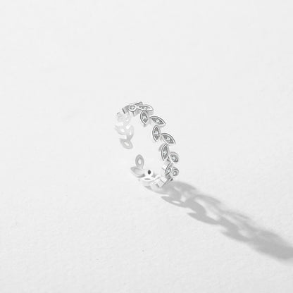 Sterling Silver Tree Leaf Band Adjustable Open Ring