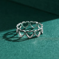 Sterling Silver Cubic Zirconia Vintage Heart Eternity Band Ring
