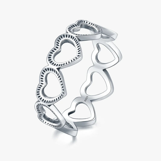 Sterling Silver Cubic Zirconia Vintage Heart Eternity Band Ring