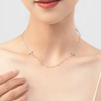 Sterling Silver Cross and Blue Zirconia Eye Link Chain Necklace