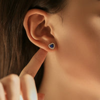 Sterling Silver Sparkling Hearts Blue Opal Stud Earrings