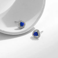 Sterling Silver Sparkling Hearts Blue Opal Stud Earrings