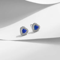 Sterling Silver Sparkling Hearts Blue Opal Stud Earrings