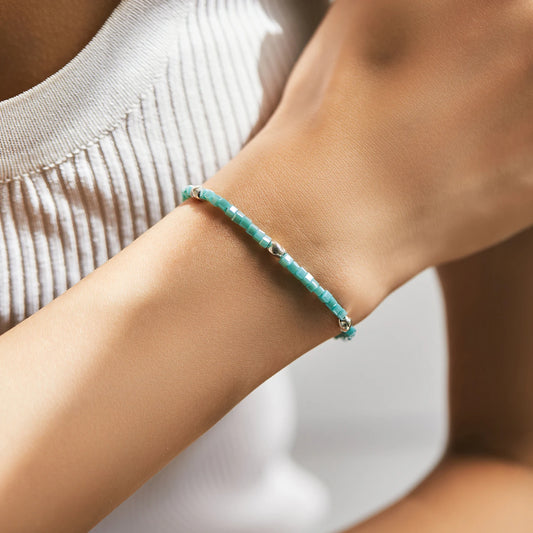 Sterling Silver Square Green Crystal Charm Bracelet