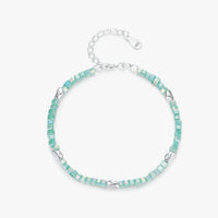 Sterling Silver Square Green Crystal Charm Bracelet