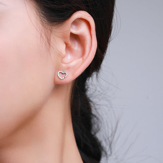 Sterling Silver Tiny Heart Stud Earrings