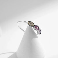 Sterling Silver Oval Three Stone Ring
