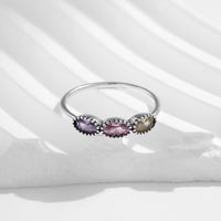 Sterling Silver Oval Three Stone Ring