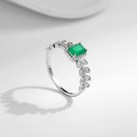 Vintage Sterling Silver Leaf Created Emerald Ring