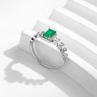 Vintage Sterling Silver Leaf Created Emerald Ring