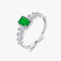 Vintage Sterling Silver Leaf Created Emerald Ring