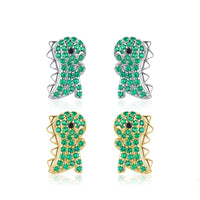 Sterling Silver Green Dinosaur Stud Earrings