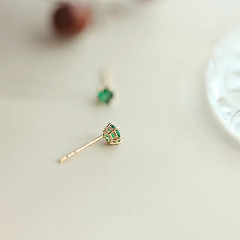 Gold Plated Sterling Silver Green Stud Earrings