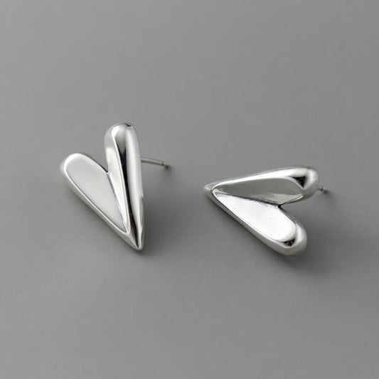 Sterling Silver Irregular Large Heart Stud Earrings