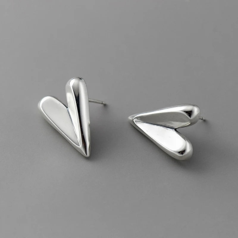 Sterling Silver Irregular Large Heart Stud Earrings