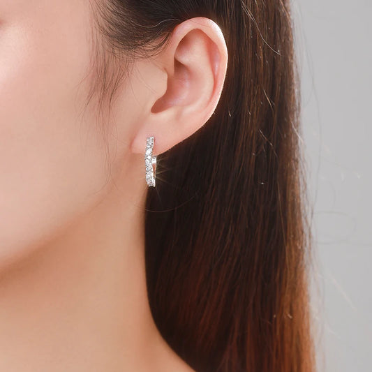 Sterling Silver Cubic Zirconia Fine Hoop Earrings