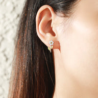 Sterling Silver Created Opal Flower Stud Earrings