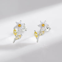 Sterling Silver Created Opal Flower Stud Earrings