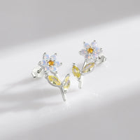 Sterling Silver Created Opal Flower Stud Earrings