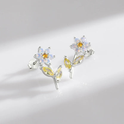 Sterling Silver Created Opal Flower Stud Earrings