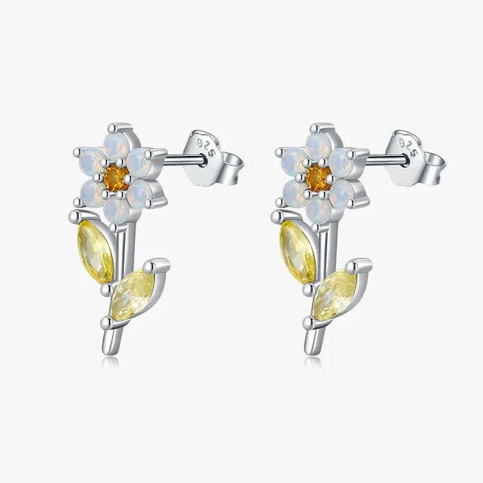 Sterling Silver Created Opal Flower Stud Earrings