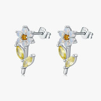 Sterling Silver Created Opal Flower Stud Earrings