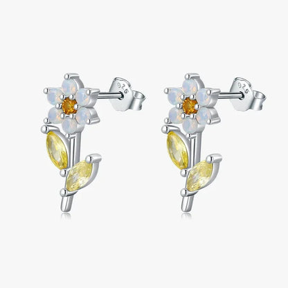 Sterling Silver Created Opal Flower Stud Earrings