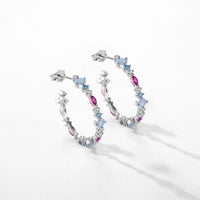 Sterling Silver Cubic Zirconia Opal Hoop Earrings
