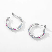 Sterling Silver Cubic Zirconia Opal Hoop Earrings