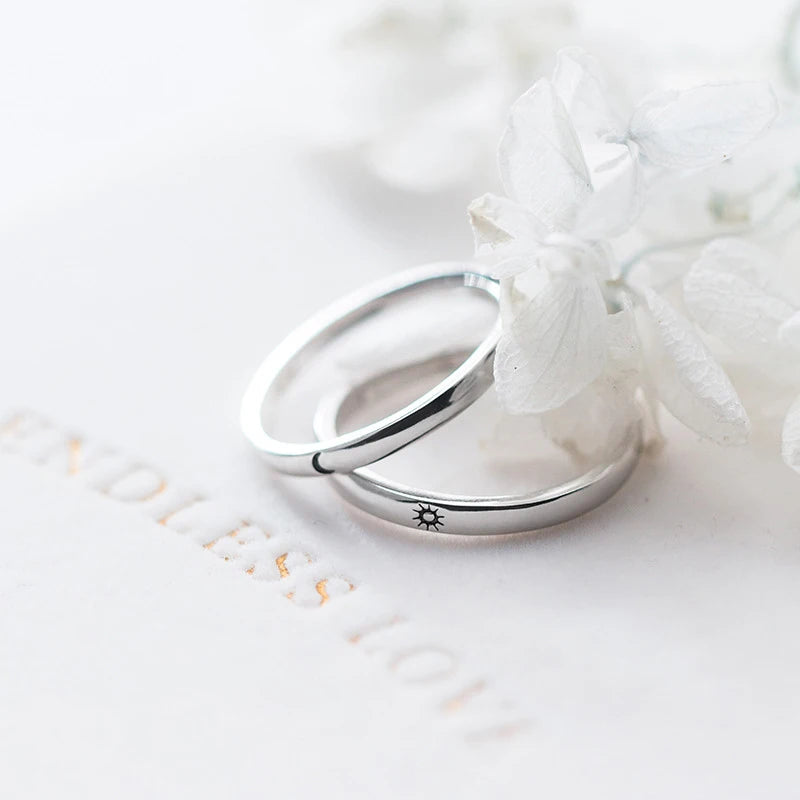 Sterling Silver Adjustable Sun and Moon Couple Ring