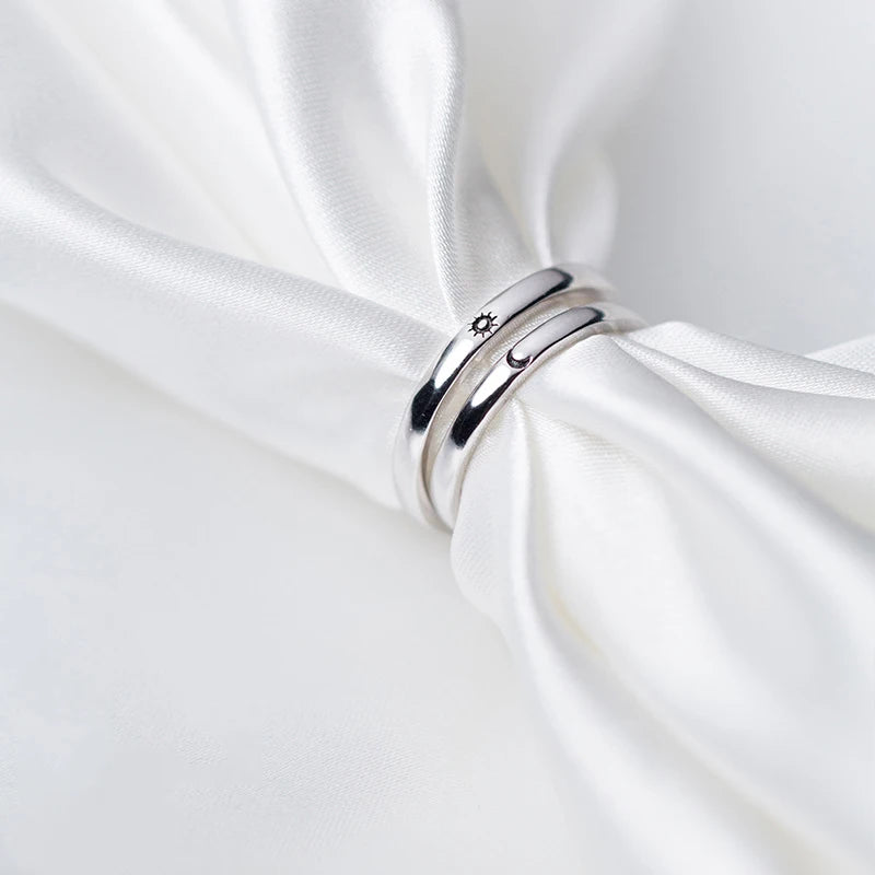 Sterling Silver Adjustable Sun and Moon Couple Ring