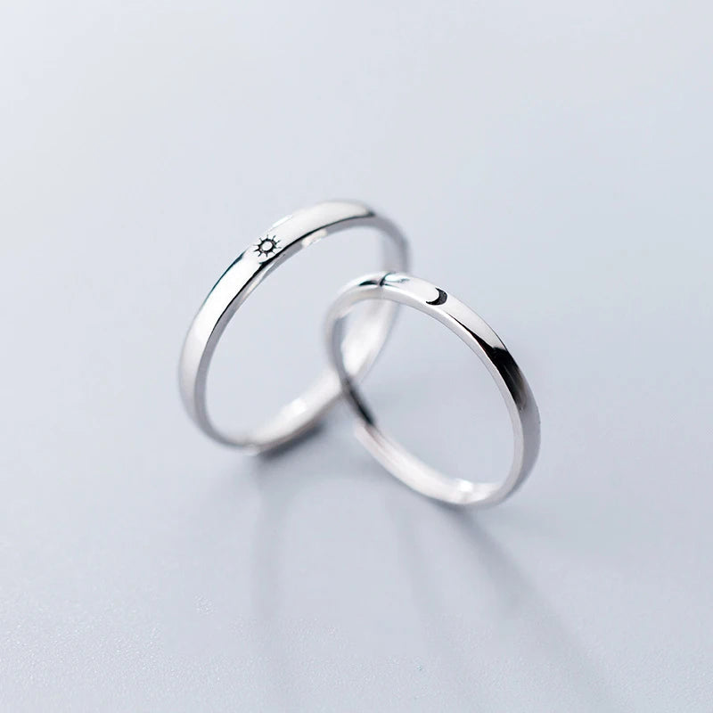 Sterling Silver Adjustable Sun and Moon Couple Ring