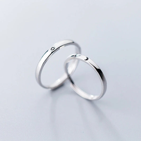Sterling Silver Adjustable Sun and Moon Couple Ring