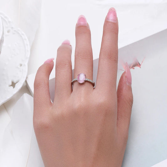 Sterling Silver Romantic Oval Pink Opal Ring