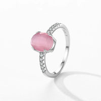Sterling Silver Romantic Oval Pink Opal Ring