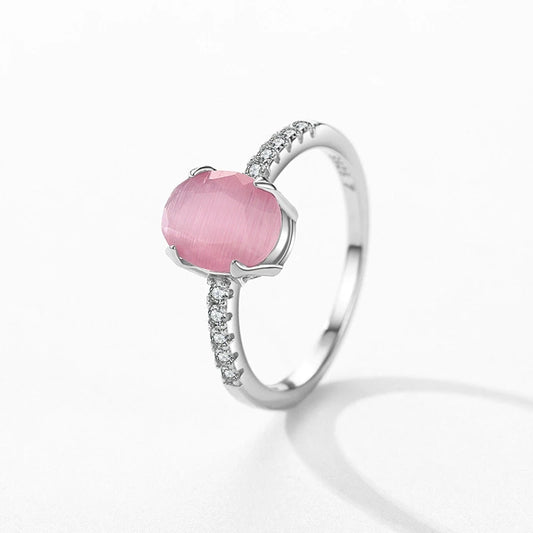 Sterling Silver Romantic Oval Pink Opal Ring