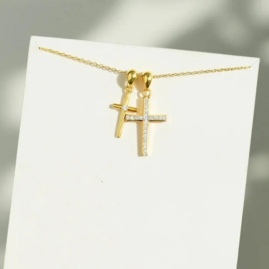 Gold Plated Double Cross Necklace