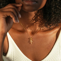 Gold Plated Double Cross Necklace
