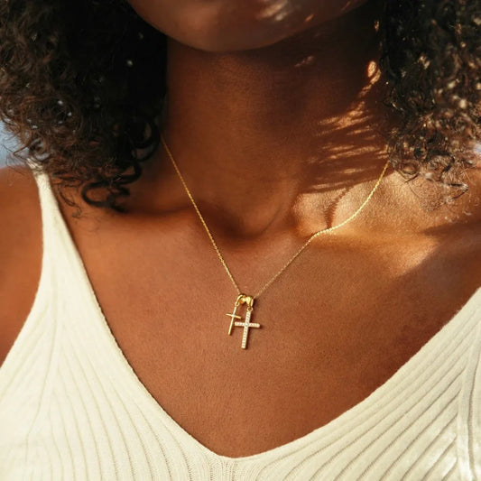 Gold Plated Double Cross Necklace