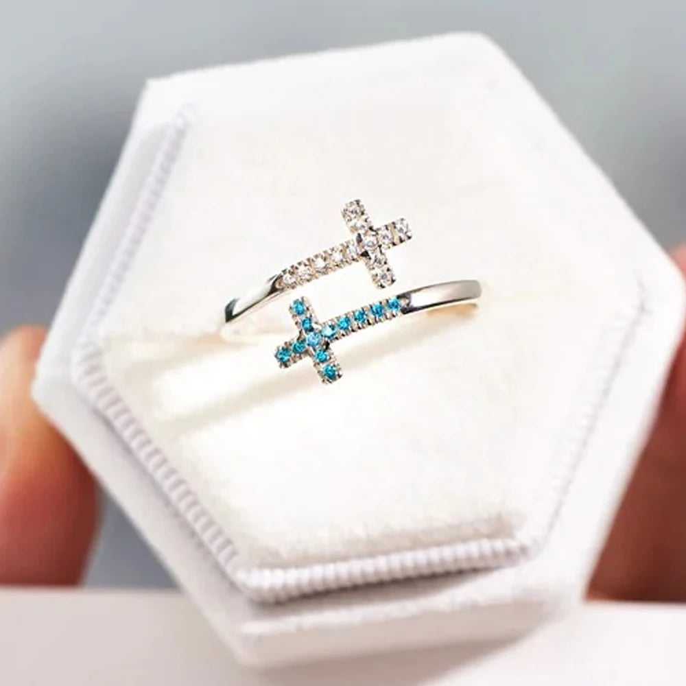 Sterling Silver Double Cross Open Ring